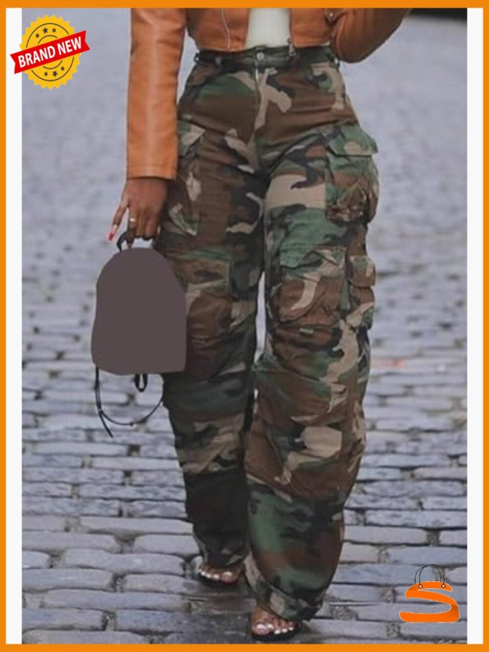 High Waisted Wide Leg Cargo Pants with Pockets, Lightweight Polyester Blend - Picture 3 of 7